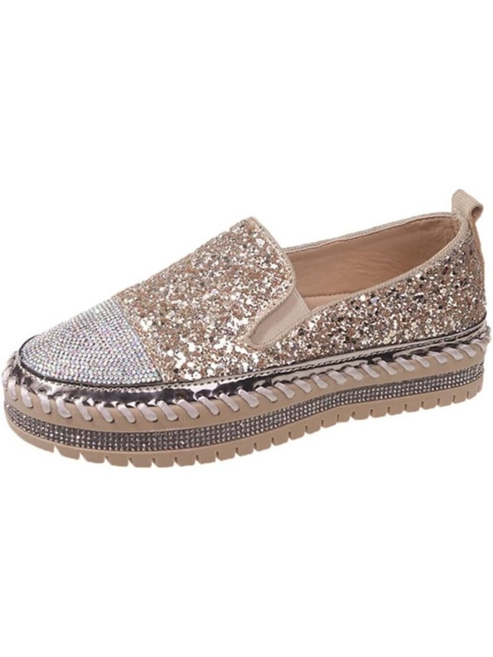Women's Gold Fashion Rhinestone Slip On Comfort Bowknot Glitter Bling Flat Shoes